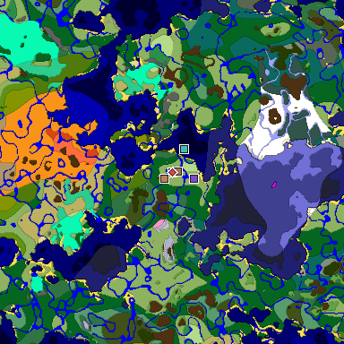 Predicted biome map of Java 1.21.4 seed -6803071995075365034 around estimated spawn