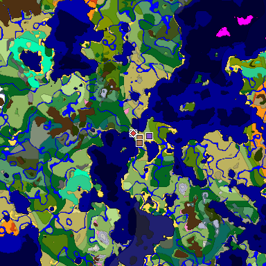 Predicted biome map of Java 1.21.4 seed -6750633541486263010 around estimated spawn