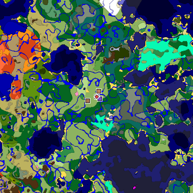 Predicted biome map of Java 1.21.4 seed 7604295807562024968 around estimated spawn