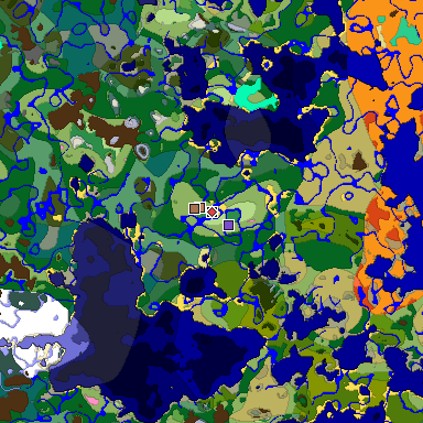 Predicted biome map of Java 1.21.4 seed -8011320881490695094 around estimated spawn