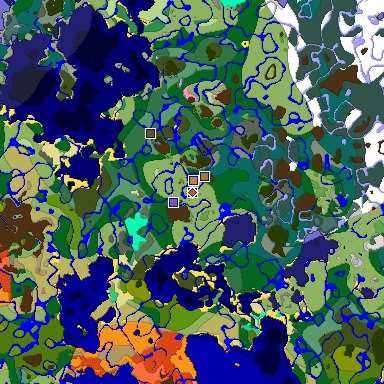 Predicted biome map of Java 1.21.4 seed -6219506386143399071 around estimated spawn