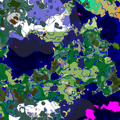 Predicted biome map of Java 1.21.4 seed 1785360451007211921 around estimated spawn