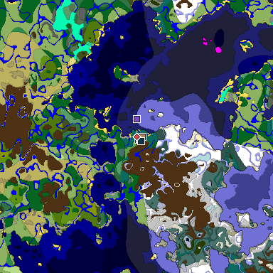 Predicted biome map of Java 1.21.4 seed 5852439090096983694 around estimated spawn