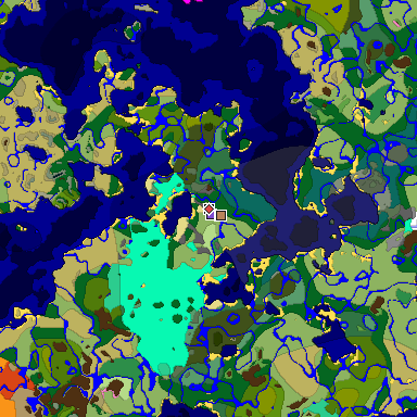 Predicted biome map of Java 1.21.4 seed 5608435883942902405 around estimated spawn