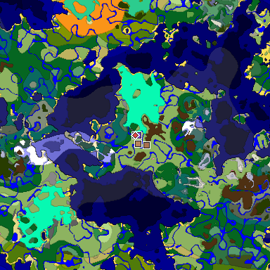 Predicted biome map of Java 1.21.4 seed 1486004000532846002 around estimated spawn