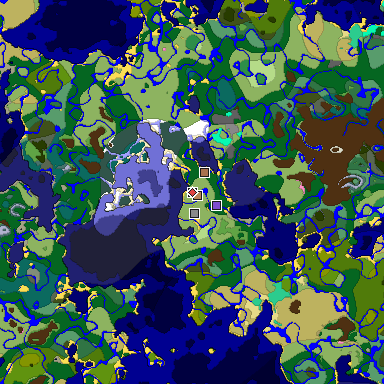 Predicted biome map of Java 1.21.4 seed -3795255908271819986 around estimated spawn