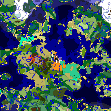 Predicted biome map of Java 1.21.4 seed -3404482968690373623 around estimated spawn