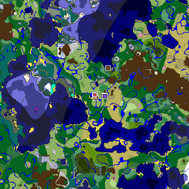 Predicted biome map of Java 1.21.4 seed 5644963193502694682 around estimated spawn