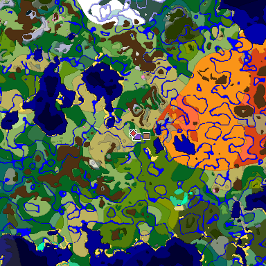 Predicted biome map of Java 1.21.4 seed -5516456281601775337 around estimated spawn
