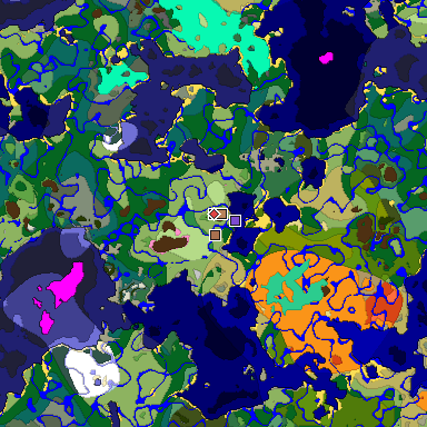 Predicted biome map of Java 1.21.4 seed 6647695265391720656 around estimated spawn