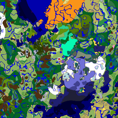 Predicted biome map of Java 1.21.4 seed -688386469744852694 around estimated spawn