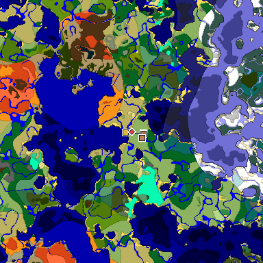 Predicted biome map of Java 1.21.4 seed 9050162629161065830 around estimated spawn