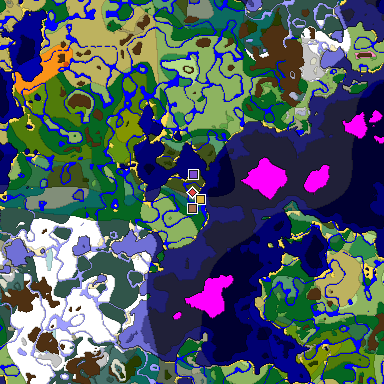 Predicted biome map of Java 1.21.4 seed -1164917179805462443 around estimated spawn