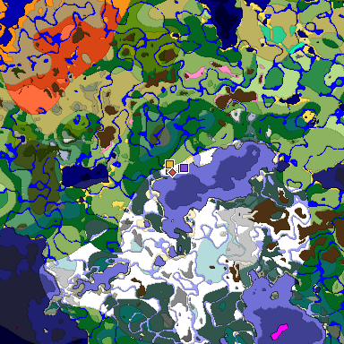 Predicted biome map of Java 1.21.4 seed 4727291489746632362 around estimated spawn