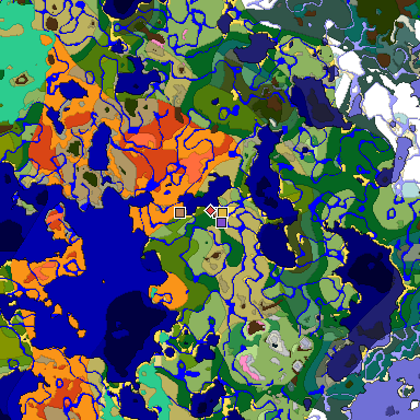 Predicted biome map of Java 1.21.4 seed -1690934961596928662 around estimated spawn