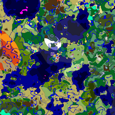 Predicted biome map of Java 1.21.4 seed -5973483912002726172 around estimated spawn