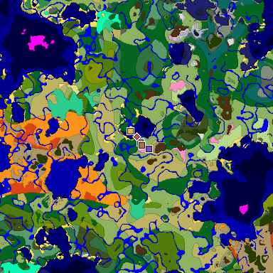 Predicted biome map of Java 1.21.4 seed -3366190133488536514 around estimated spawn