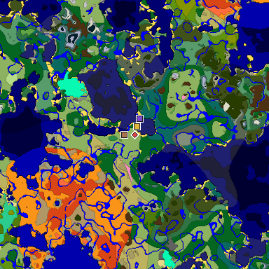 Predicted biome map of Java 1.21.4 seed -5187459298637724032 around estimated spawn