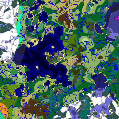 Predicted biome map of Java 1.21.4 seed -5662535439154632162 around estimated spawn