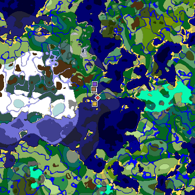 Predicted biome map of Java 1.21.4 seed -4967065767059994074 around estimated spawn