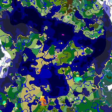 Predicted biome map of Java 1.21.4 seed -1956465233667726882 around estimated spawn