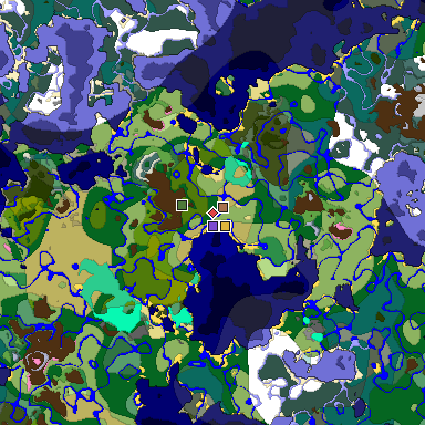 Predicted biome map of Java 1.21.4 seed -709228838129366971 around estimated spawn