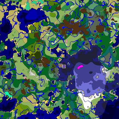 Predicted biome map of Java 1.21.4 seed 5531062757260816420 around estimated spawn
