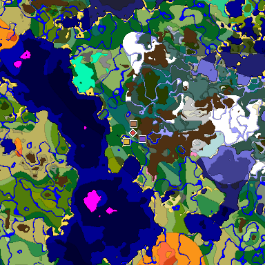 Predicted biome map of Java 1.21.4 seed 8948144105910760631 around estimated spawn