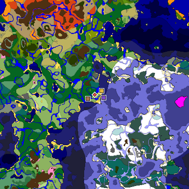 Predicted biome map of Java 1.21.4 seed -6119655419634434366 around estimated spawn