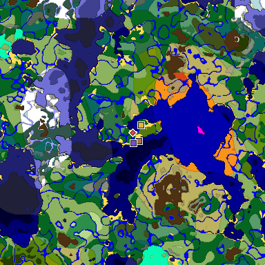 Predicted biome map of Java 1.21.4 seed -1774882446304282565 around estimated spawn