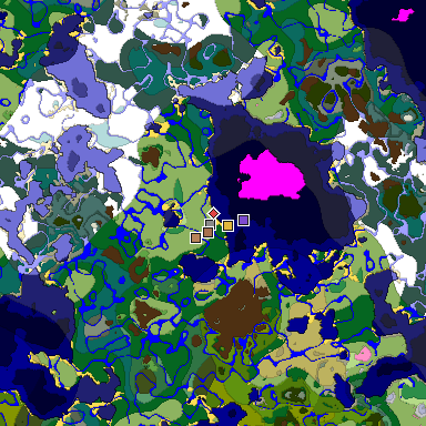 Predicted biome map of Java 1.21.4 seed -8085603315930598018 around estimated spawn