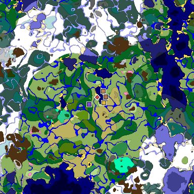Predicted biome map of Java 1.21.4 seed -6005434848421774727 around estimated spawn