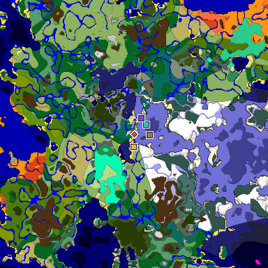 Predicted biome map of Java 1.21.4 seed -6395693769320363758 around estimated spawn