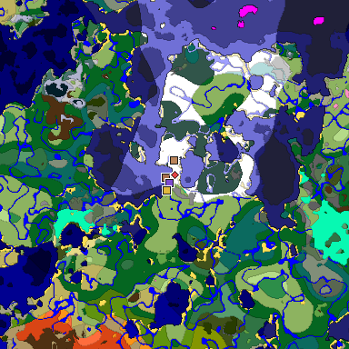 Predicted biome map of Java 1.21.4 seed -6595229588617344638 around estimated spawn
