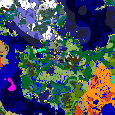 Predicted biome map of Java 1.21.4 seed 7774962585508366178 around estimated spawn