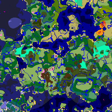 Predicted biome map of Java 1.21.4 seed -6585094964125731030 around estimated spawn