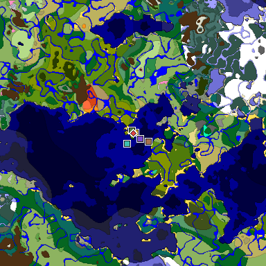 Predicted biome map of Java 1.21.4 seed -1740261263041974621 around estimated spawn