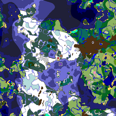 Predicted biome map of Java 1.21.4 seed 3068694713577379186 around estimated spawn