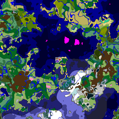 Predicted biome map of Java 1.21.4 seed -8294753581416841567 around estimated spawn