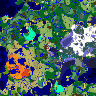 Predicted biome map of Java 1.21.4 seed 2958464494910787082 around estimated spawn