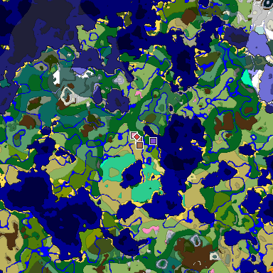 Predicted biome map of Java 1.21.4 seed -3591967951052867374 around estimated spawn