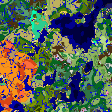 Predicted biome map of Java 1.21.4 seed -8049941382606879572 around estimated spawn