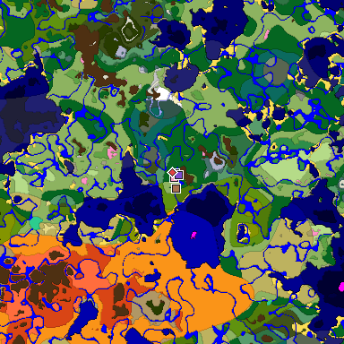 Predicted biome map of Java 1.21.4 seed 125799963763357869 around estimated spawn