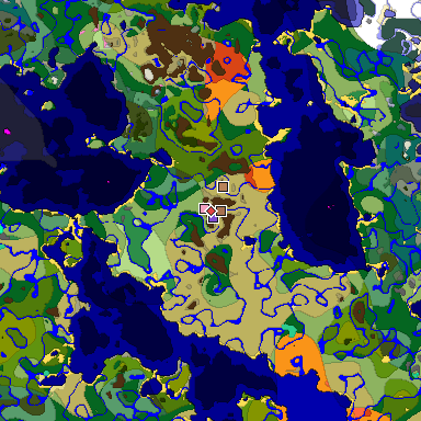 Predicted biome map of Java 1.21.4 seed -7562380619404815755 around estimated spawn
