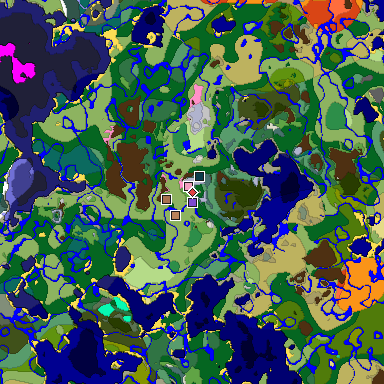 Predicted biome map of Java 1.21.4 seed -3079913115714246800 around estimated spawn
