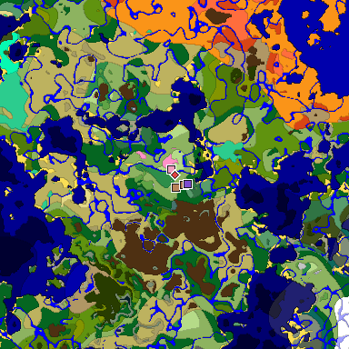 Predicted biome map of Java 1.21.4 seed 9062192917164278981 around estimated spawn