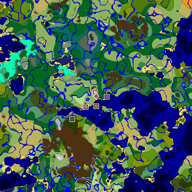Predicted biome map of Java 1.21.4 seed -4689234991114842546 around estimated spawn