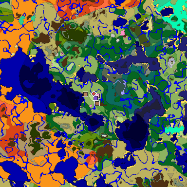 Predicted biome map of Java 1.21.4 seed 2188359172584067836 around estimated spawn