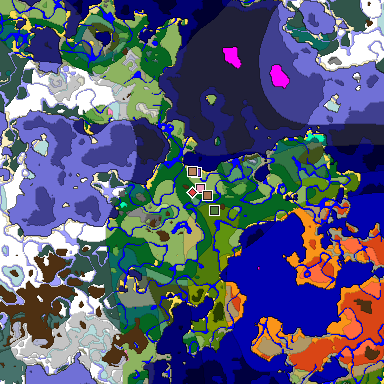 Predicted biome map of Java 1.21.4 seed 8059835368773439358 around estimated spawn