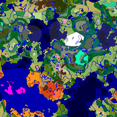 Predicted biome map of Java 1.21.4 seed 5026895420365192797 around estimated spawn